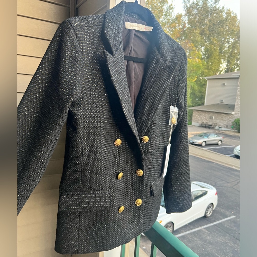 🆕 Bishop + Young Cavalli Black Blazer Jacket Gold Button Classic Career Size S - Picture 7 of 17